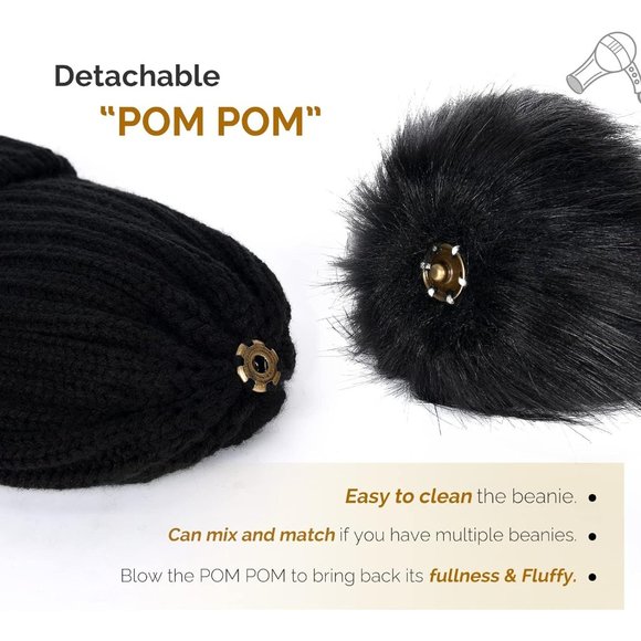 Women\'s Faux Fur Pom Winter Knitted Beanie Hat main image 7